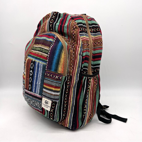 Bohemian Style Multi Colored Cotton Backpack Medium Size - Picture 3 of 12